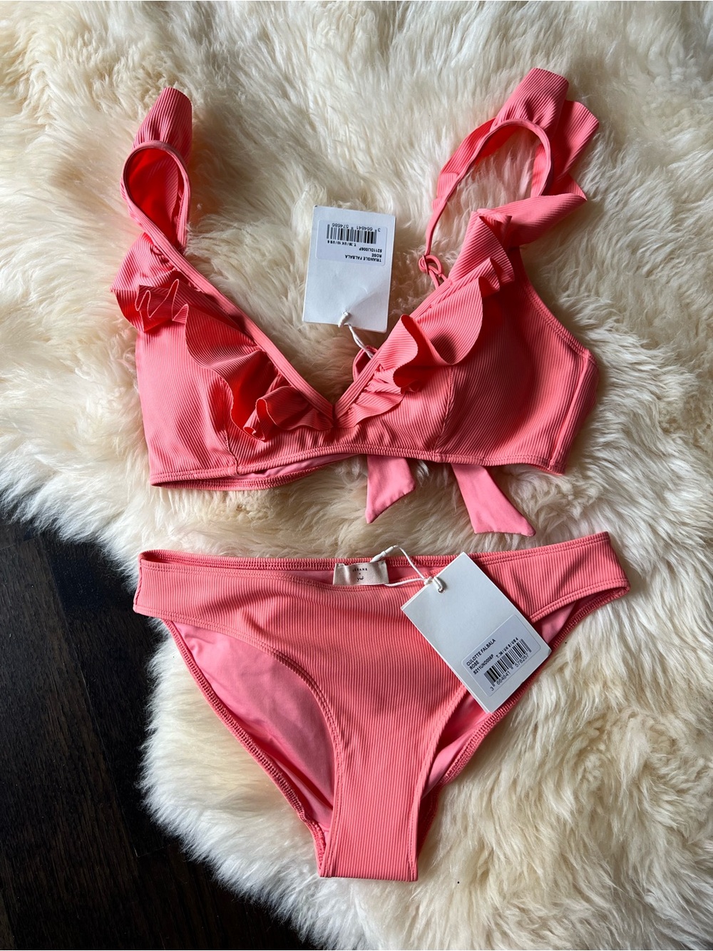 Sezane Falbala Rose Bikini Top 38 (6) and  Bottoms 36 (4) Swimwear